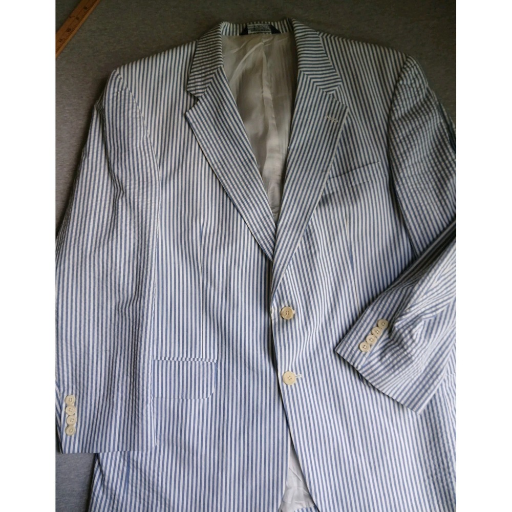 Lands End Blazer Mens 44 R Seersucker Two Button Notch Collar Cotton
